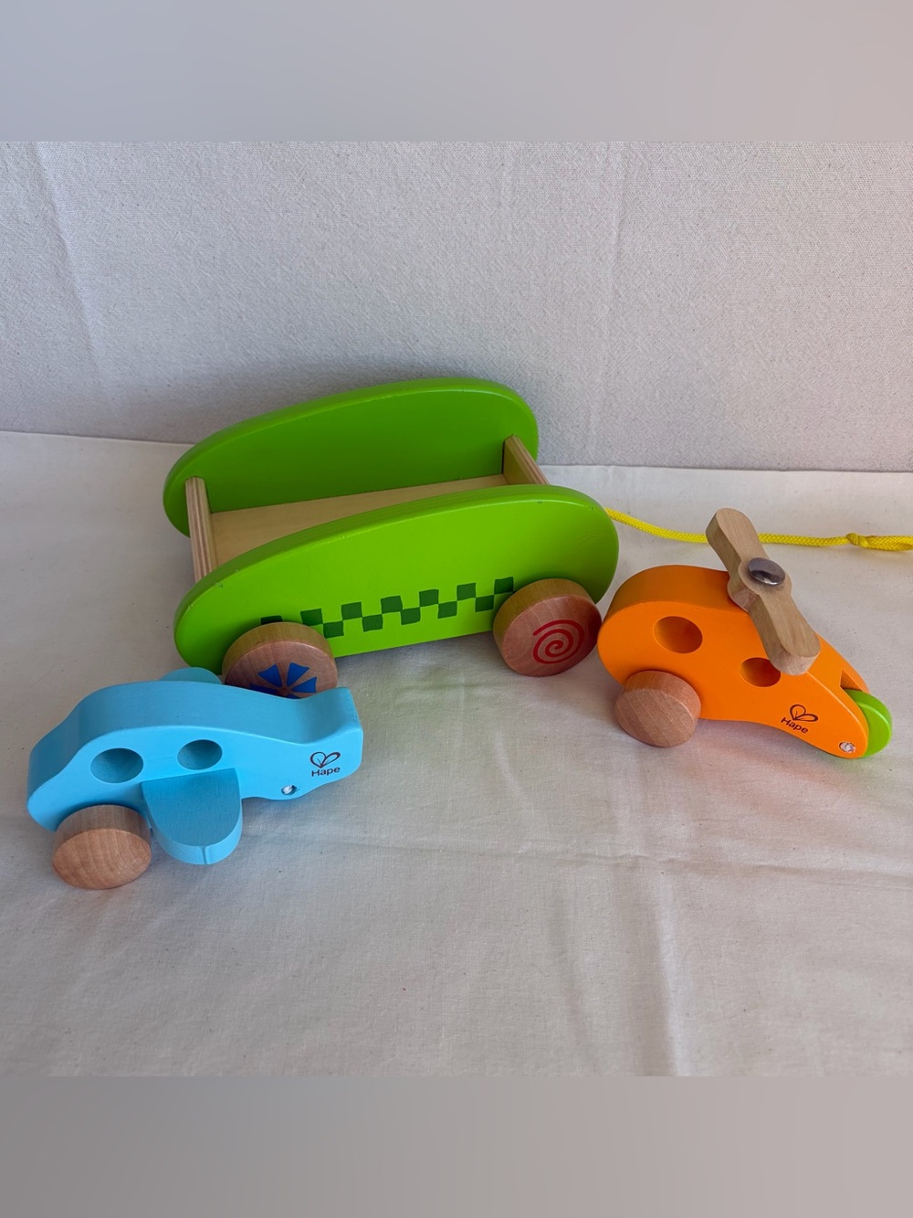 Hape Wooden Toy Bundle, Mini Block and Roll Airplane and Helicopter